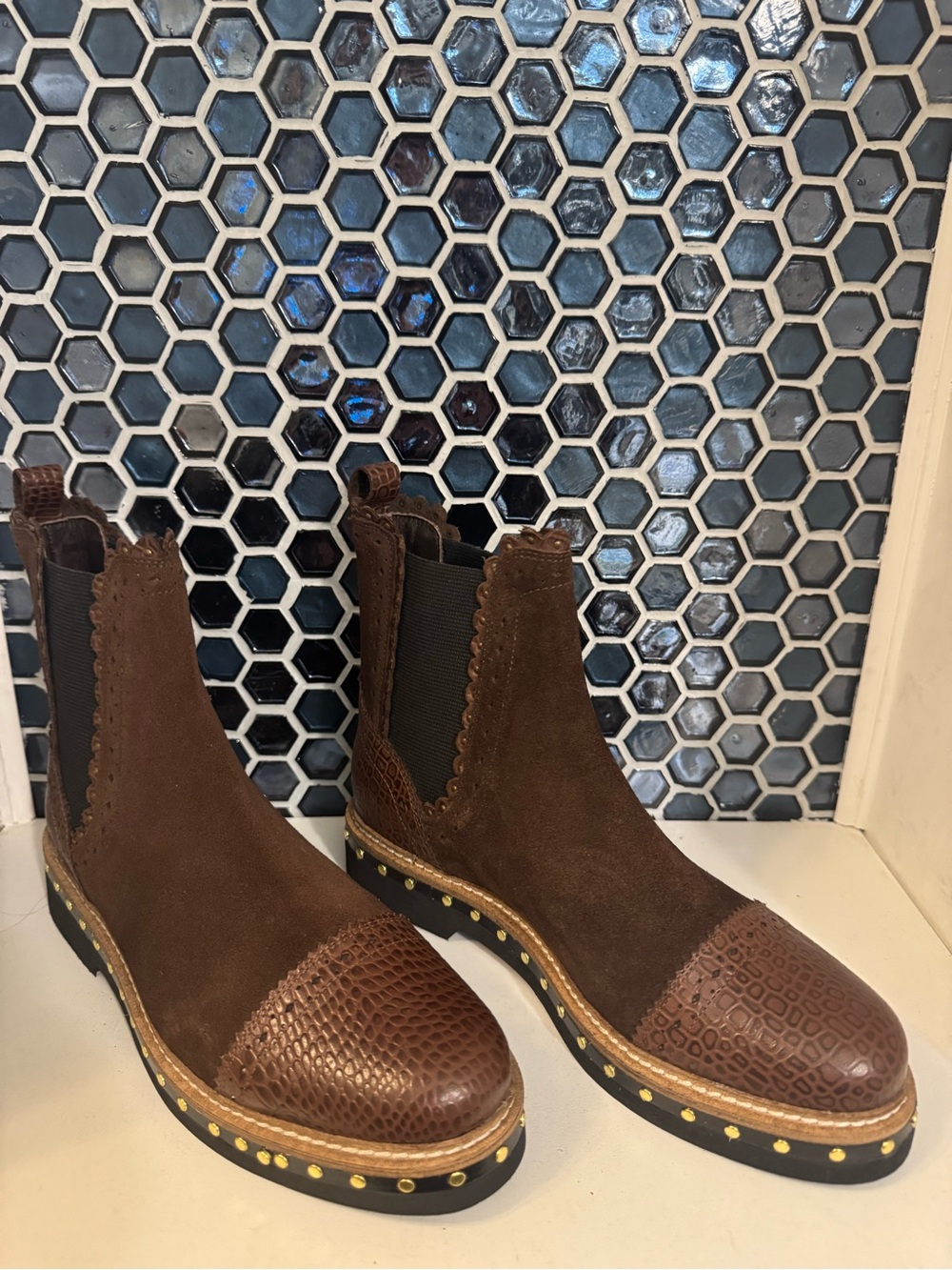 Free People Atlas Studded Chelsea ankle Boot in Chocolate Suede NWOT